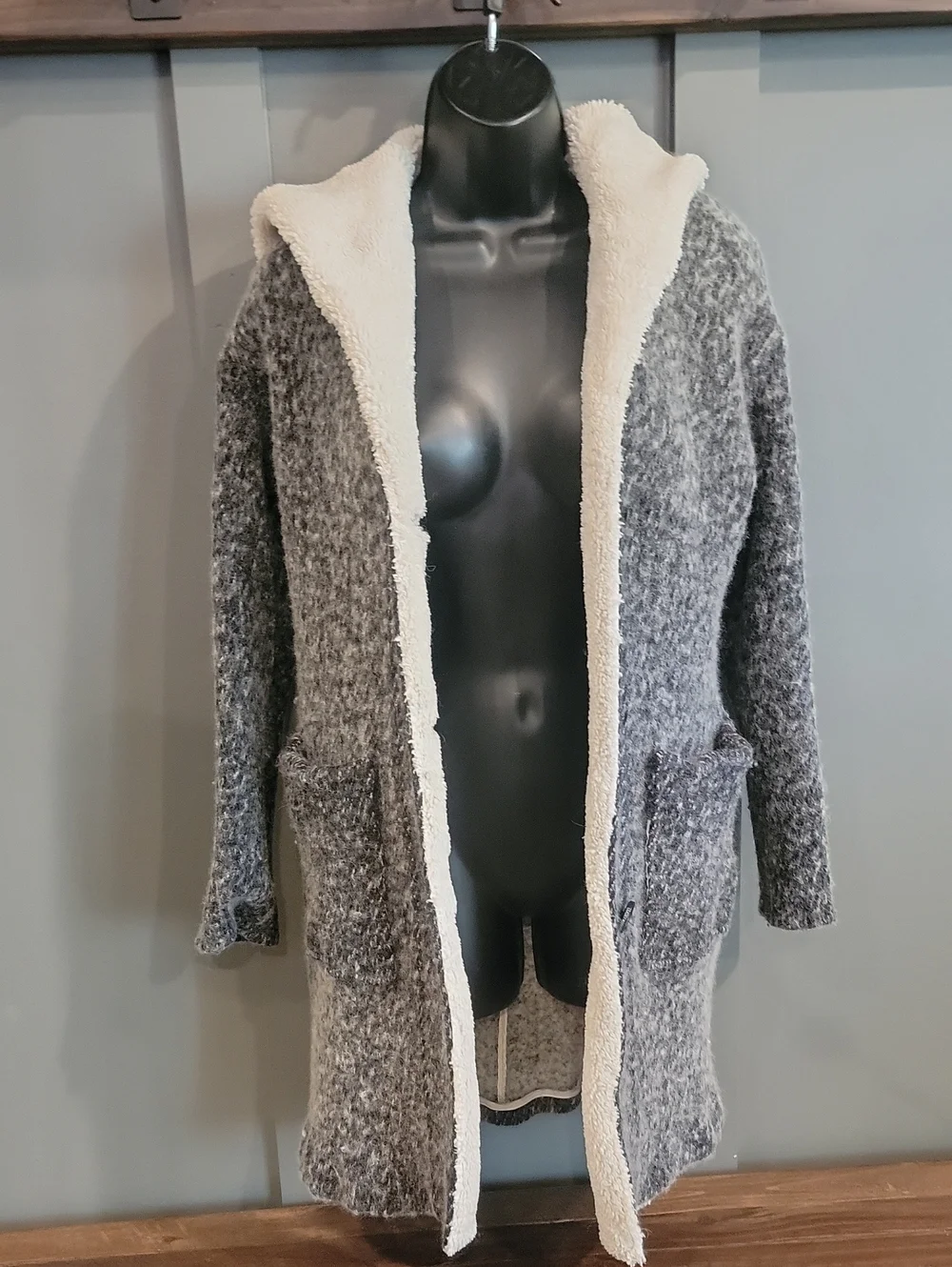 Lucky Brand Marled Wool Coat with Sherpa Trim